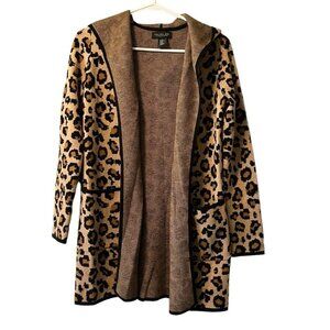 Rachel Zoe Leopard Print‎ Hooded Duster Open Cardigan Size XS Preppy City Animal